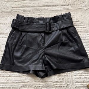 Express Black High-Waist Faux Leather Paperbag Shorts with Belt